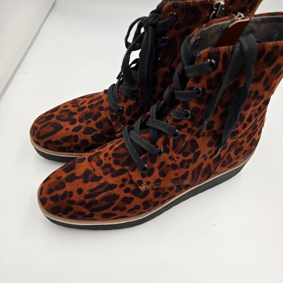 Dr Scholls Womens Leopard Print Lace Up Ankle Boots Size 8M Side Zip Platform - Picture 3 of 9